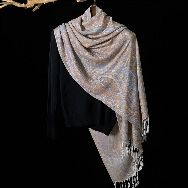 Buddha Stones Spring Cashew Flower Leaves Vines Geometric Pattern Tassel Soft Scarf Shawl - image 8