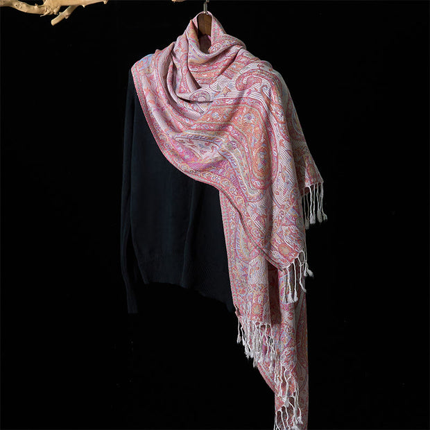 Buddha Stones Spring Cashew Flower Leaves Vines Geometric Pattern Tassel Soft Scarf Shawl - image 13