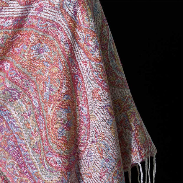 Buddha Stones Spring Cashew Flower Leaves Vines Geometric Pattern Tassel Soft Scarf Shawl - image 15