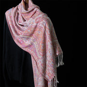 Buddha Stones Spring Cashew Flower Leaves Vines Geometric Pattern Tassel Soft Scarf Shawl - LightPink - 178*71cm - image 11