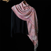 Buddha Stones Spring Cashew Flower Leaves Vines Geometric Pattern Tassel Soft Scarf Shawl - image 12