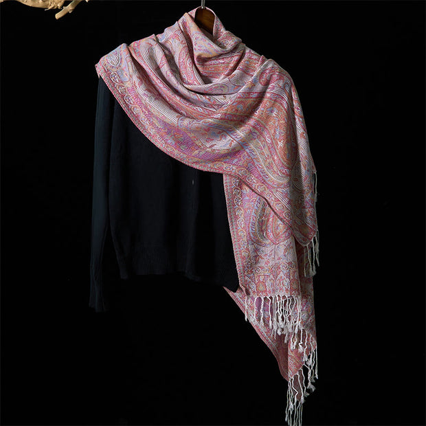 Buddha Stones Spring Cashew Flower Leaves Vines Geometric Pattern Tassel Soft Scarf Shawl - image 12