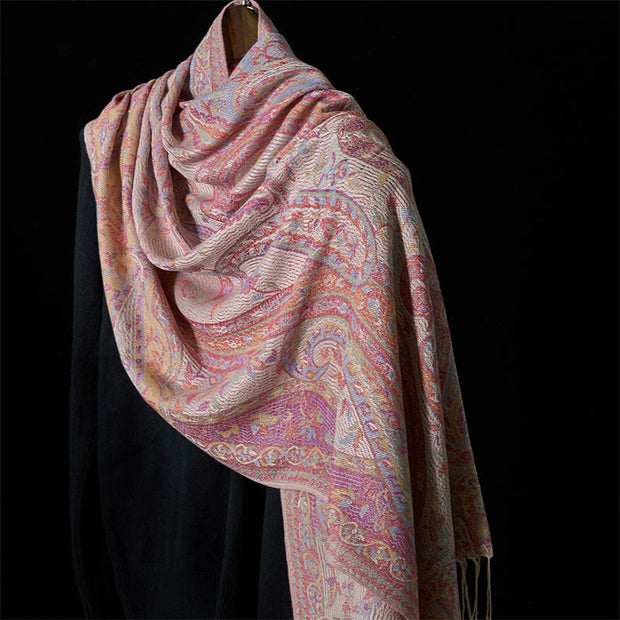 Buddha Stones Spring Cashew Flower Leaves Vines Geometric Pattern Tassel Soft Scarf Shawl - AntiqueWhite - 178*71cm - image 17