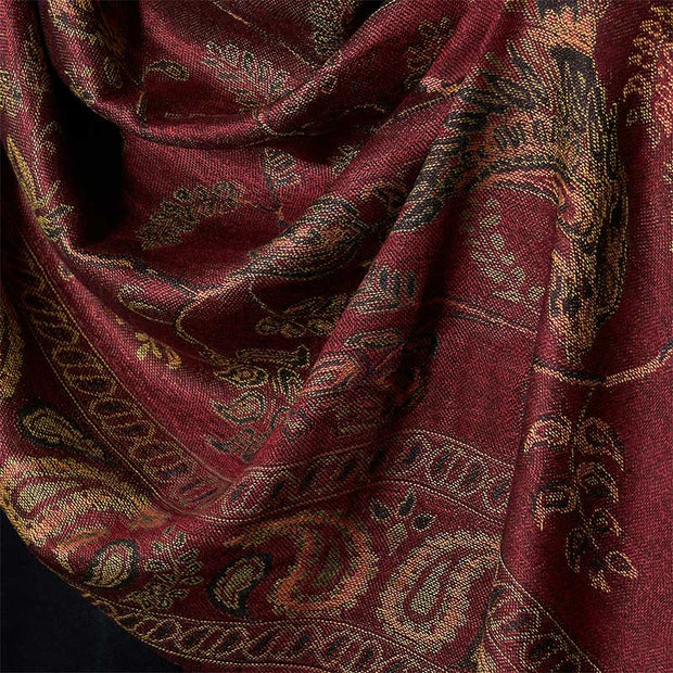 Buddha Stones Spring Maroon Cashew Flower Floral Leaf Pattern Tassel Soft Scarf Shawl - image 3