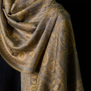 Buddha Stones Spring Dark Khaki Cashew Flower Leaves Pattern Tassel Soft Scarf Shawl - image 3
