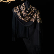 Buddha Stones Winter Black Diamond-shaped Golden Flowers Pattern Tassel Cozy Scarf Shawl - image 1