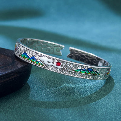 Buddha Stones Sun Butterfly Pattern Copper Enamel Love Open Adjustable Bracelet Bangle - Vintage - image 0