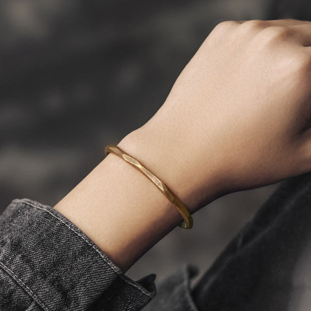 Buddha Stones Copper Brass Hand Polishing Open Self Care Bracelet Bangle - image 4