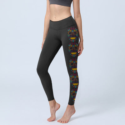 Buddha Stones Colorful Skull Line Design Gym Leggings Women's Yoga Pants - Black - US18，UK/AU22，EU50 (4XL) - image 0
