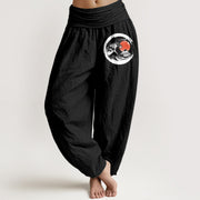 Buddha Stones Wave Sun Mountains Pattern Women's Elastic Waist Harem Pure Cotton Pants - Black - US22，UK/AU26，EU54 (6XL) - image 0