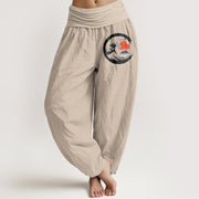 Buddha Stones Wave Sun Mountains Pattern Women's Elastic Waist Harem Pure Cotton Pants - Tan - US22，UK/AU26，EU54 (6XL) - image 11
