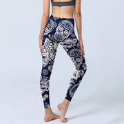 Buddha Stones Paisley Plant Skull Pattern Gym Leggings Women's Yoga Pants - image 4
