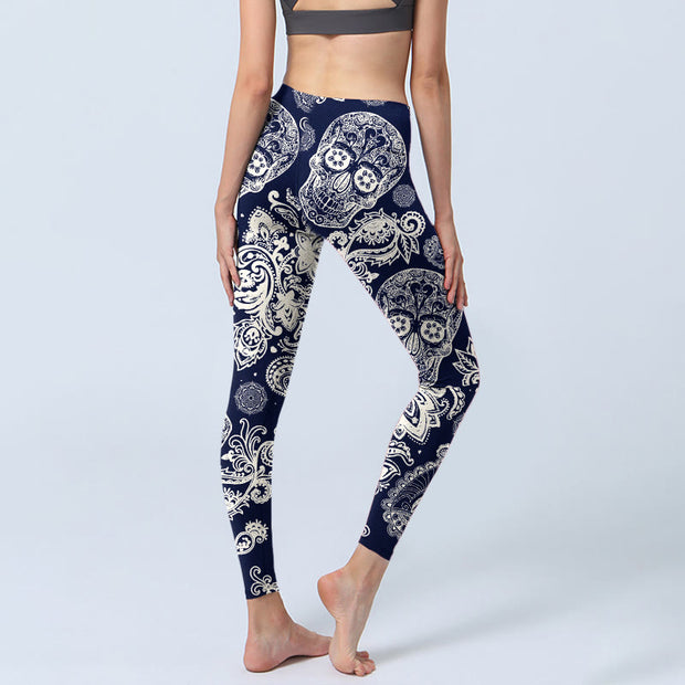 Buddha Stones Paisley Plant Skull Pattern Gym Leggings Women's Yoga Pants - image 4