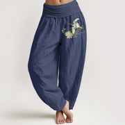 Buddha Stones Cranes Lotus Pattern Pure Cotton Women's Elastic Waist Harem Pants - DarkSlateBlue - US22，UK/AU26，EU54 (6XL) - image 5
