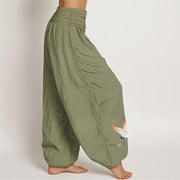 Buddha Stones Two Graceful Cranes Pattern Pure Cotton Women's Elastic Waist Harem Pants - image 16