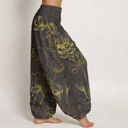 Buddha Stones Print Lotus Flowers Leaves Pattern Women's Elastic Waist Harem Cotton Pants - image 10