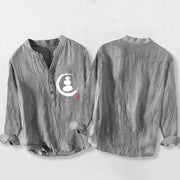 Buddha Stones Zen Stone Pattern Half Buttons Men's Cotton Linen Long Sleeve Shirt - image 2