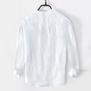 Buddha Stones Crane Auspicious Clouds Pattern Half Buttons Men's Cotton Linen Long Sleeve Shirt - image 7
