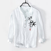 Buddha Stones Bamboo Zen Character Pattern Half Buttons Men's Cotton Linen Long Sleeve Shirt - White - US/UK/AU50，EU60 (5XL) - image 6