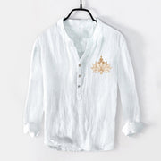 Buddha Stones Meditating Person Lotus Pattern Half Buttons Men's Cotton Linen Long Sleeve Shirt - image 7
