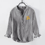 Buddha Stones OM Symbol Mandala Pattern Half Buttons Men's Cotton Linen Long Sleeve Shirt - image 7