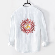 Buddha Stones OM Symbol Mandala Pattern Half Buttons Men's Cotton Linen Long Sleeve Shirt - image 2
