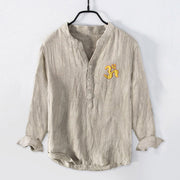 Buddha Stones OM Symbol Mandala Pattern Half Buttons Men's Cotton Linen Long Sleeve Shirt - image 4
