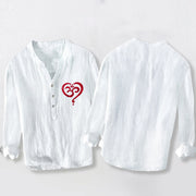 Buddha Stones Heart-shaped OM Symbol Pattern Half Buttons Men's Cotton Linen Long Sleeve Shirt - image 8