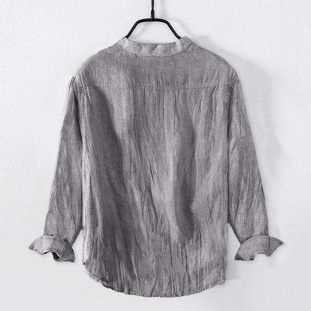Buddha Stones Heart-shaped OM Symbol Pattern Half Buttons Men's Cotton Linen Long Sleeve Shirt - image 4