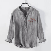 Buddha Stones Lotus Meditating Figure Pattern Half Buttons Men's Cotton Linen Long Sleeve Shirt - Gray - US/UK/AU50，EU60 (5XL) - image 3