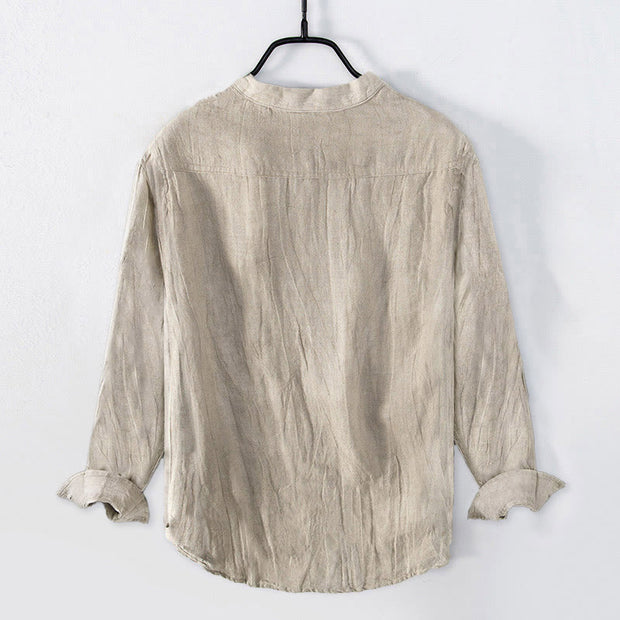 Buddha Stones Lotus Meditating Figure Pattern Half Buttons Men's Cotton Linen Long Sleeve Shirt - image 1