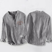 Buddha Stones Lotus Meditating Figure Pattern Half Buttons Men's Cotton Linen Long Sleeve Shirt - image 5