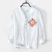 Buddha Stones Sun-shaped OM Symbol Pattern Half Buttons Men's Cotton Linen Long Sleeve Shirt - White - US/UK/AU50，EU60 (5XL) - image 6