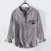Buddha Stones "Namaste" Lotus Flower Half Buttons Design Long Sleeve Men's Cotton Linen Shirt - Gray - US/UK/AU50，EU60 (5XL) - image 3