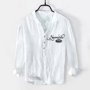 Buddha Stones "Namaste" Lotus Flower Half Buttons Design Long Sleeve Men's Cotton Linen Shirt - White - US/UK/AU50，EU60 (5XL) - image 6