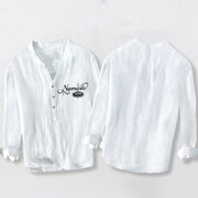 Buddha Stones "Namaste" Lotus Flower Half Buttons Design Long Sleeve Men's Cotton Linen Shirt - image 8