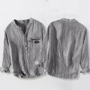 Buddha Stones "Namaste" Lotus Flower Half Buttons Design Long Sleeve Men's Cotton Linen Shirt - image 5