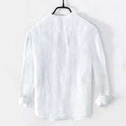 Buddha Stones Line-art Lotus Flower Pattern Half Buttons Men's Cotton Linen Long Sleeve Shirt - image 7