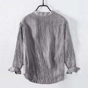Buddha Stones Line-art Lotus Flower Pattern Half Buttons Men's Cotton Linen Long Sleeve Shirt - image 1