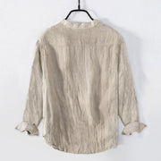 Buddha Stones Line-art Lotus Flower Pattern Half Buttons Men's Cotton Linen Long Sleeve Shirt - image 4