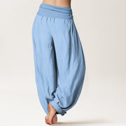 Buddha Stones Pure Cotton Light Sky Blue Women's Elastic Waist Harem Pants - image 1