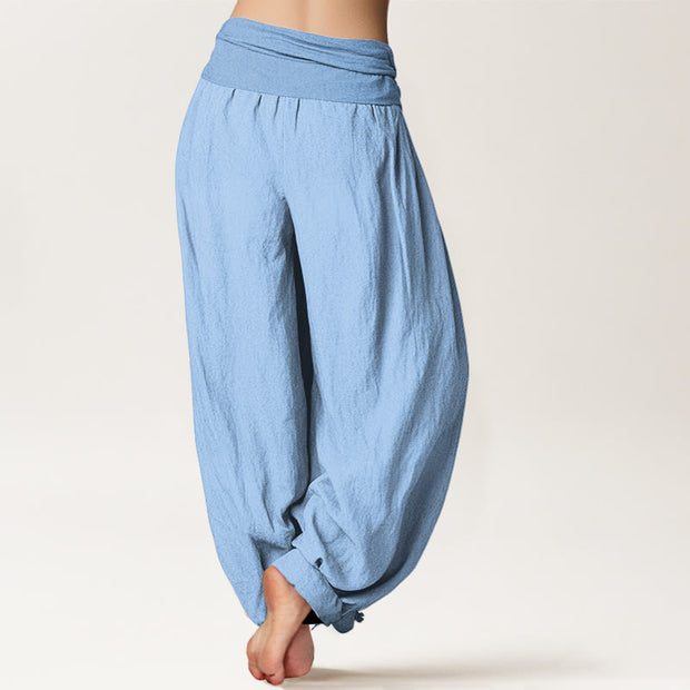 Buddha Stones Pure Cotton Light Sky Blue Women's Elastic Waist Harem Pants - image 1