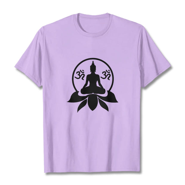 Buddha Stones OM Symbol Sanskrit Mantras Buddha Seated On Lotus Flower Design Tee T-shirt - Plum - 2XL - image 13