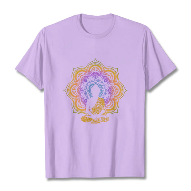 Buddha Stones Multicolor Mandala Flower Seated Buddha Pattern Tee T-shirt - Plum - 2XL - image 16