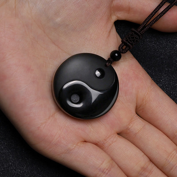 Buddha Stones "Sending Balance and Protection" Obsidian Yin Yang Necklace Includes Gift Message Card - image 9