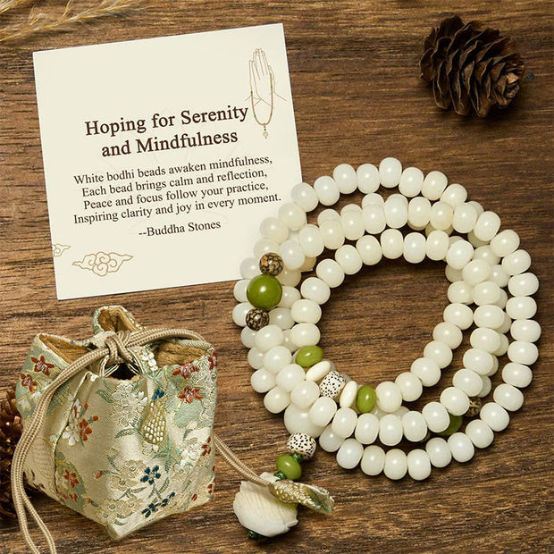 Buddha Stones "Hoping for Serenity and Mindfulness" Bodhi Lotus Mala Includes Gift Message Card - 6*8mm - Deluxe Gift Bag (+$12.59) - image 6