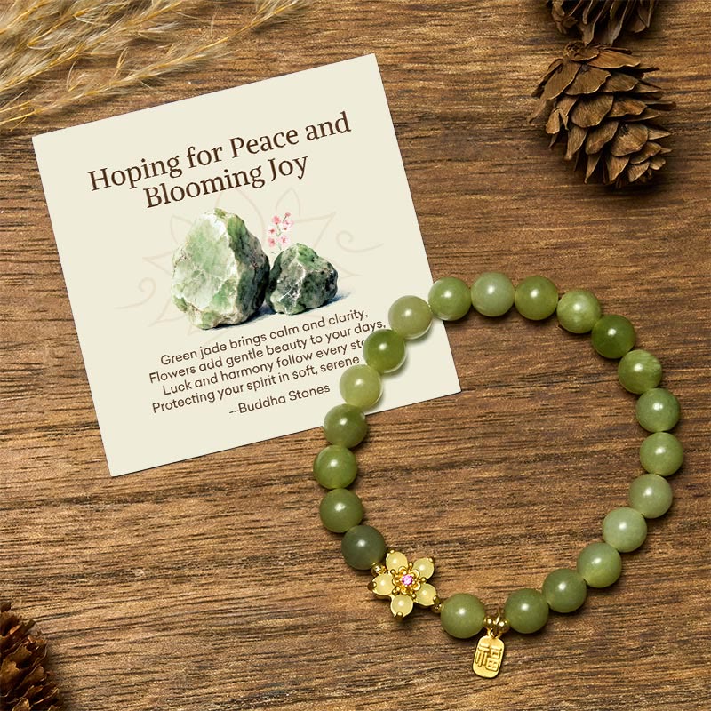spiritual meaning of jade plant Buddha Stones Hoping for Peace and Blooming Joy Green Jade Bracelet Includes Gift Message Card, Jade(Wrist Circumference 14-16cm) / Standard Gift