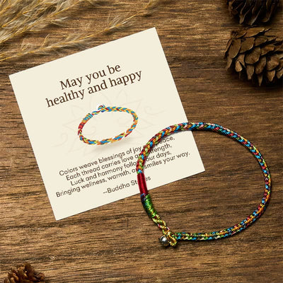 Buddha Stones "May you be healthy and happy" Lucky Multicolored Bracelet Includes Gift Message Card - image 0