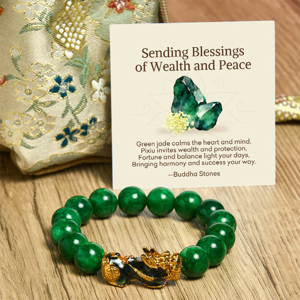 Buddha Stones "Sending Blessings of Wealth and Peace" PiXiu Jade Bracelet Includes Gift Message Card - image 11