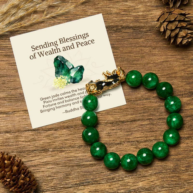 Buddha Stones "Sending Blessings of Wealth and Peace" PiXiu Jade Bracelet Includes Gift Message Card - 12mm - Standard Gift Box - image 7